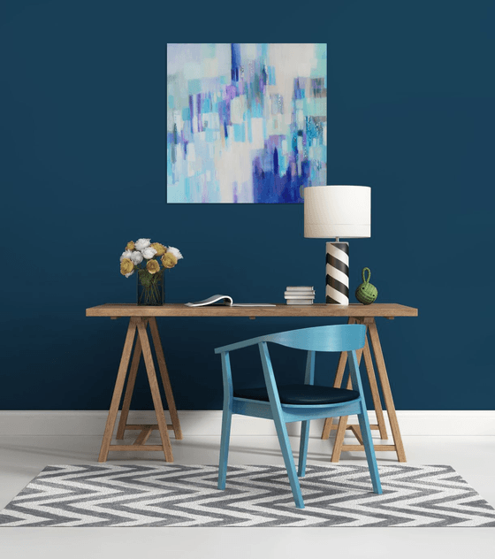 Forget me not - (beautiful subtle abstract painting in blues and silver tones)