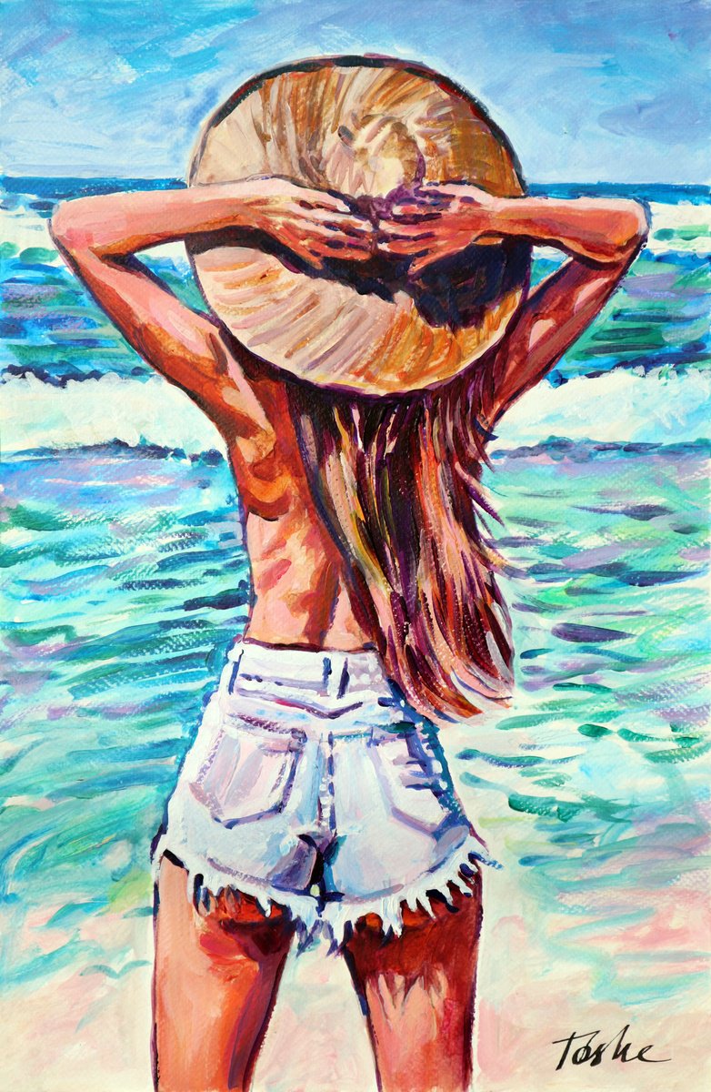 Urban And Pop Portrait Acrylic Painting By Tashe, 12 X 18", "Joyful Weekend", Original Artwork