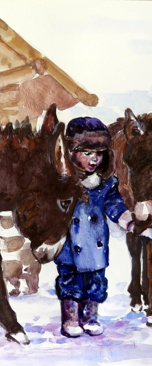 Boy and Donkey by QI Debrah