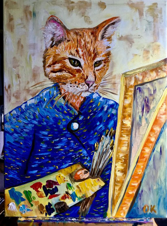 Cat La Van Gogh. Version of famous self portrait of Vincent Van Gogh.