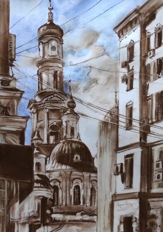 Сity ​​of Ukraine (Kharkiv) - original artwork, drawing, watercolor