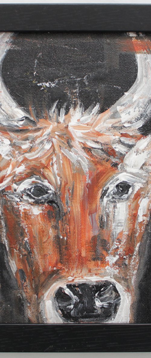 Cow - Farm Animal - Acrylic painting-framed-ready to hang. by Vikashini Palanisamy