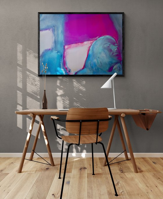 Bright painting - "Pink room" - Pop Art - Portrait - Realism - Neon art - Girl