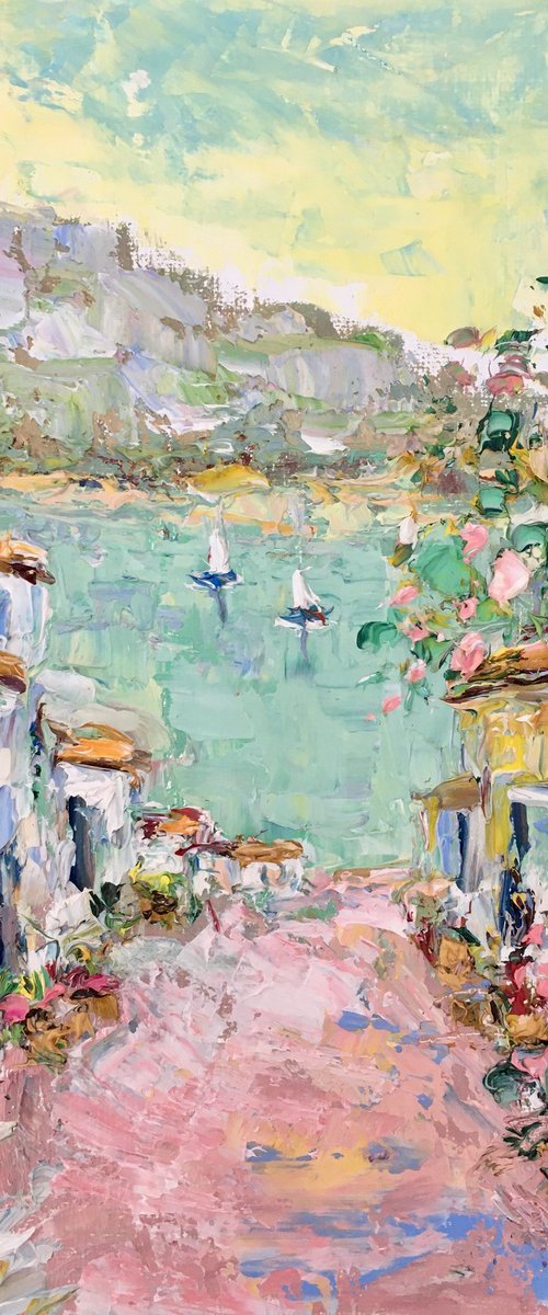 Italian village on the lake by Vilma Gataveckienė