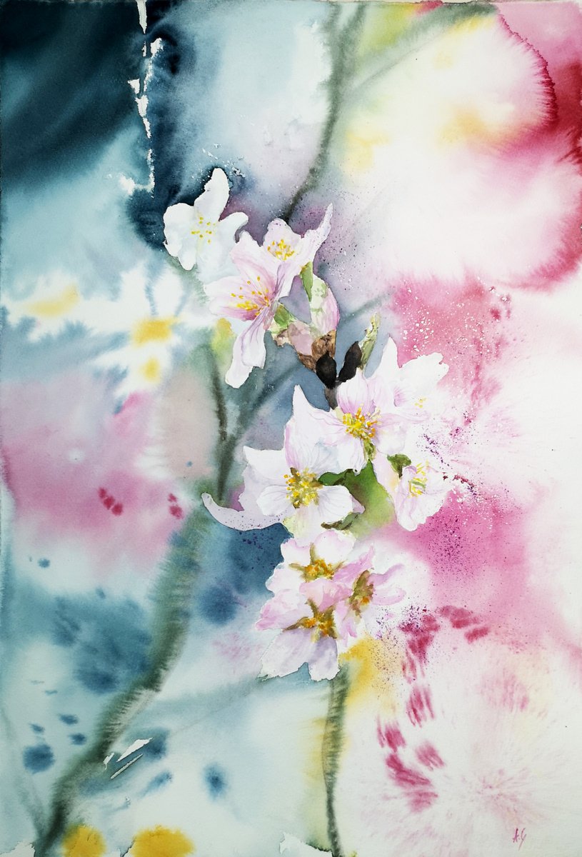 Impressionistic Botanical Watercolour By Aneta Gajos, 15 X 22, Spring Time 2, Original Artwork