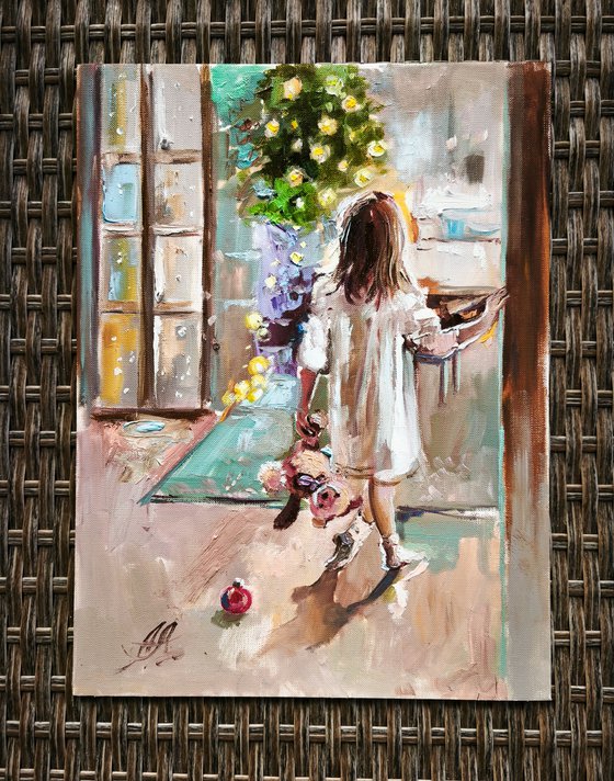 Christmas painting with girl