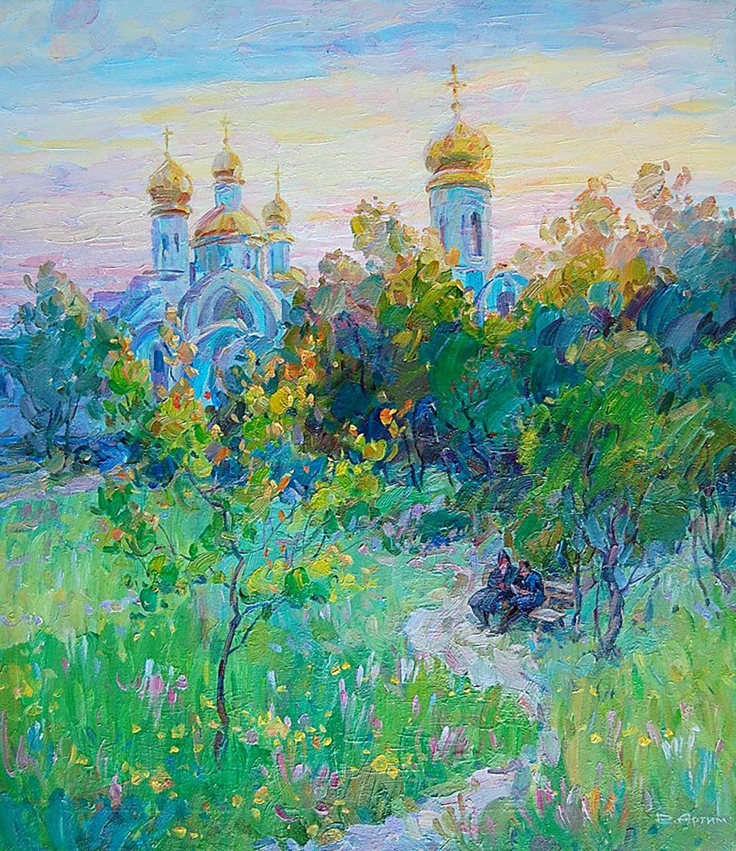 Impressionistic Landscape Oil Painting By Dmitry And Olga Artym, 24 X 28, Morning Chime, Original Artwork