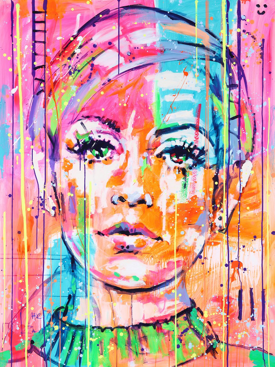 Impressionistic Portrait Acrylic Painting By Marta Zawadzka, 47 X 63", Big Eyes, Original Artwork