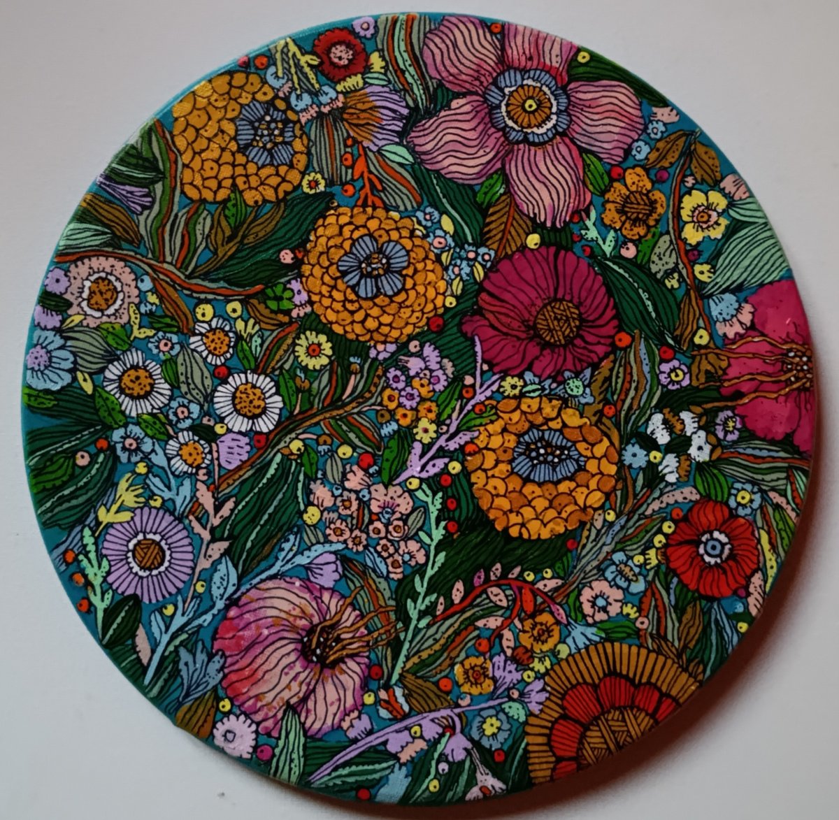 Naive Still Life Acrylic Painting By Tetiana Osadchuk, 12 X 12", Flowers, Original Artwork