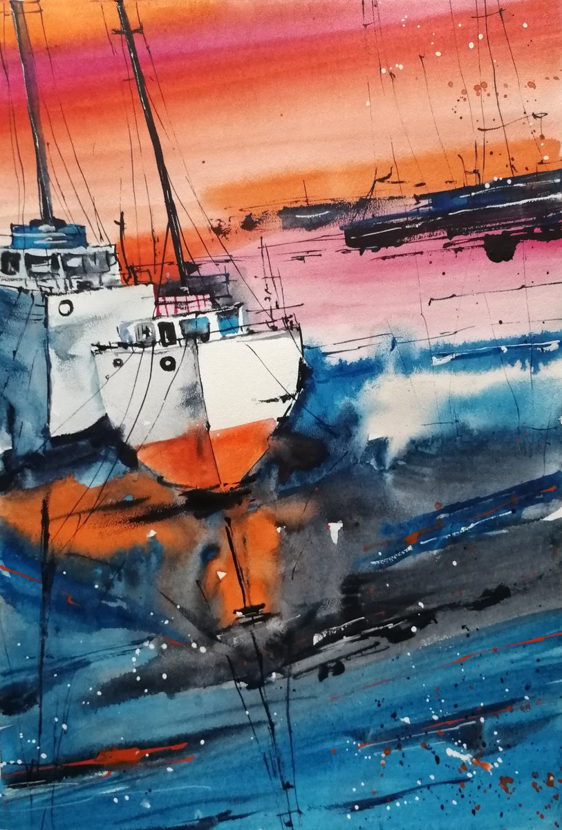 Boat painting by Marina Zhukova