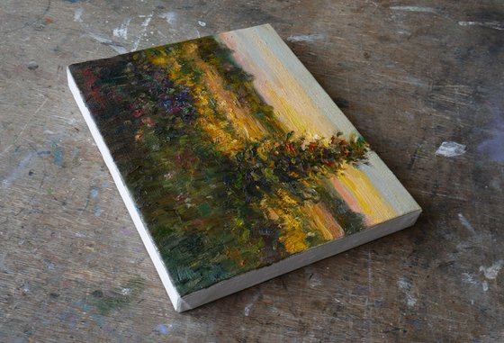 At sunset - sunny landscape painting