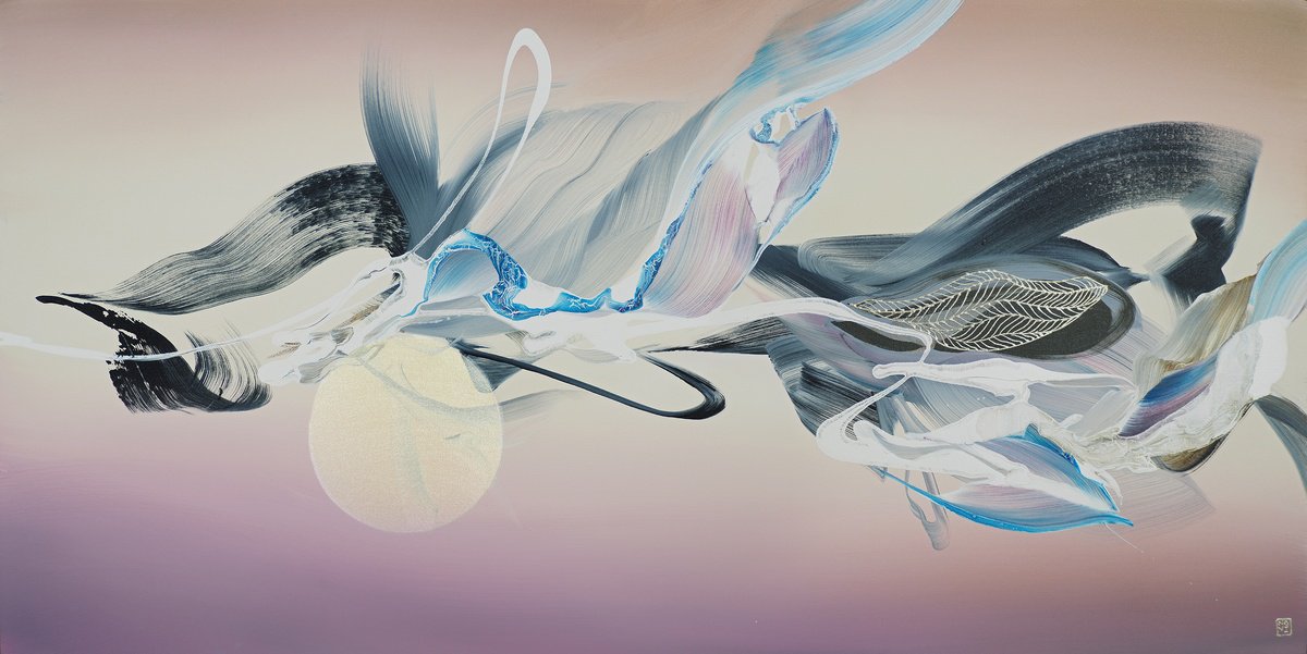 Abstract Acrylic Painting By Novi Lim, 60 X 30", Vortex Surfing, Original Artwork