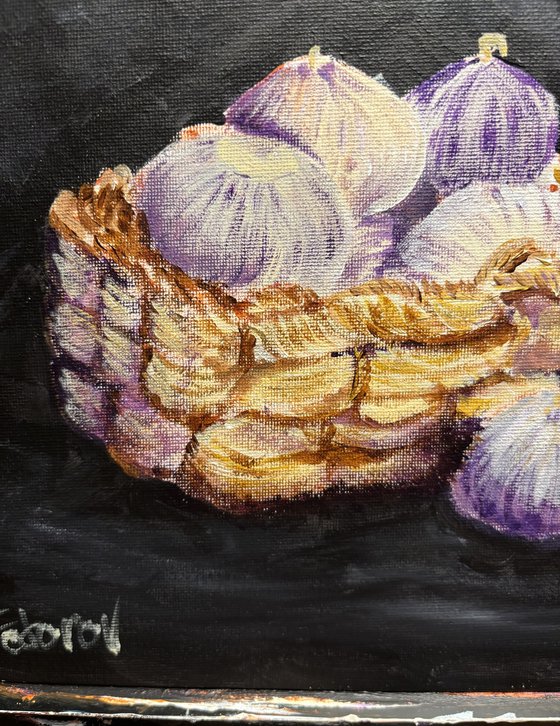 Garlic Bulbs in Woven Basket