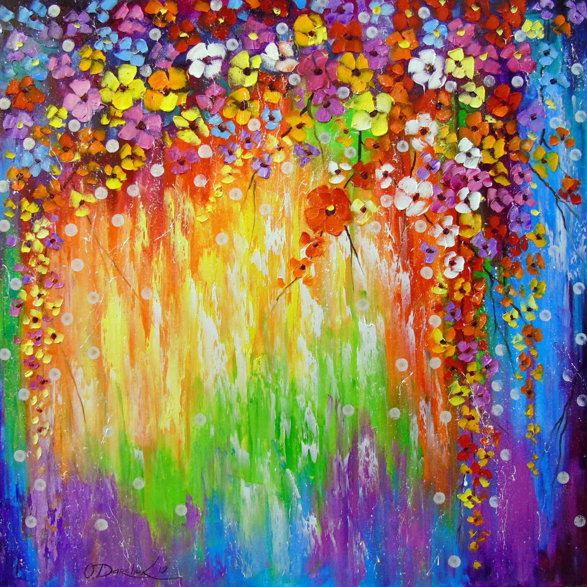 Abstract Oil Painting By Olha Darchuk, 28 X 28", Melody Of Flowers, Original Artwork