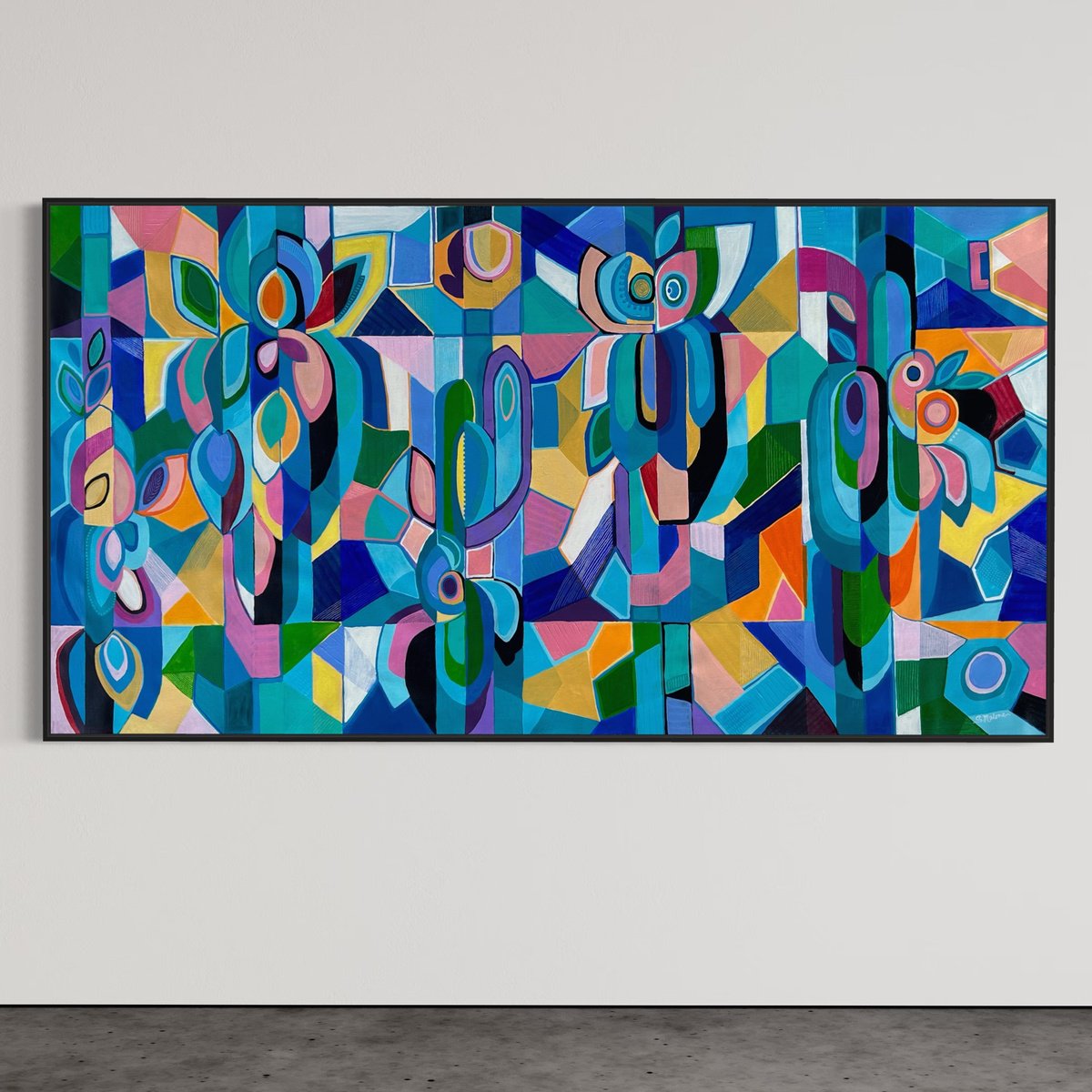 Geometric Abstract Painting By Samantha Malone, 78 X 42", Take Me Back To The Tropics, Original Artwork