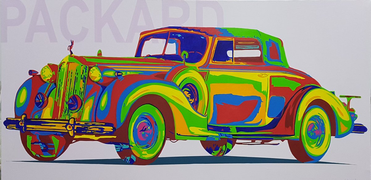 Urban And Pop Transport Acrylic Painting By Sonaly Gandhi, 60 X 30", Automobiles - Classic Meets Pop - Packard, Original Artwork
