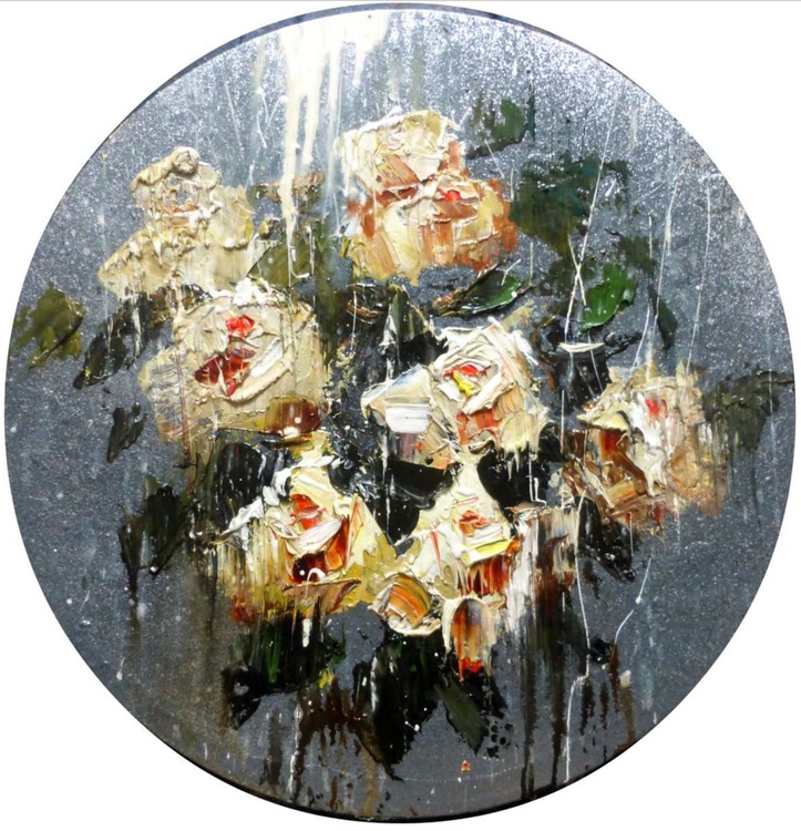 White Roses Round Canvas 40x40cm Ready To Hang Artfinder