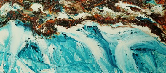 Southern Reef 270cm x 120cm Teal Orange Textured Abstract Art