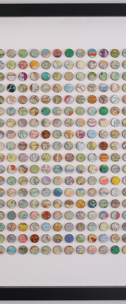 Original map dots mixed media 3d Collage by Amelia Coward