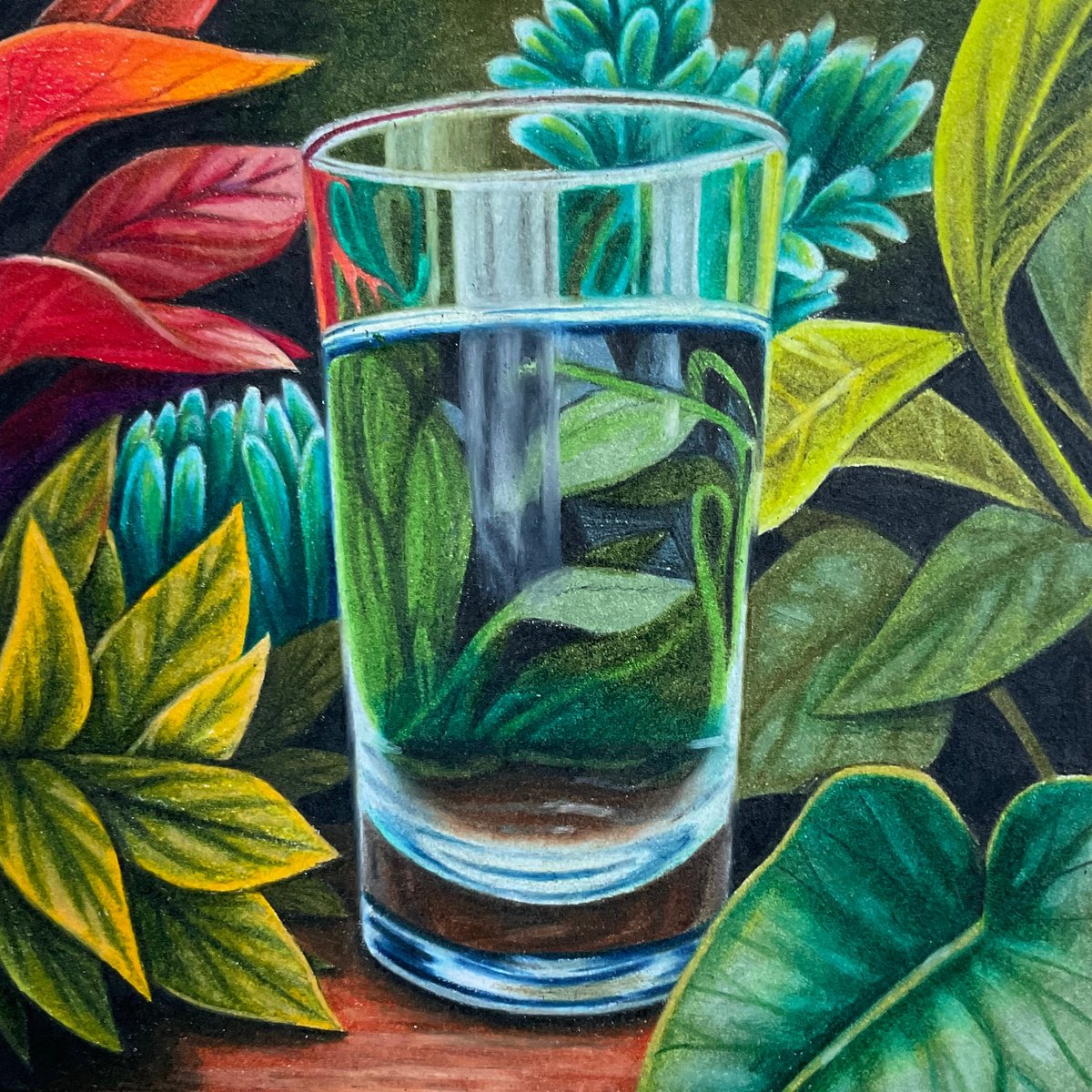 Botanical Pencil Drawing By Amani Muhammad, 6 X 6, Glass Of Water, Original Artwork