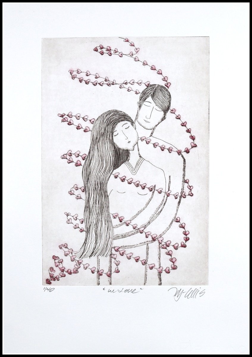 Illustrative Portrait Etchings & Engravings By Mariann Johansen-Ellis, 14 X 19", In Love, Original Artwork