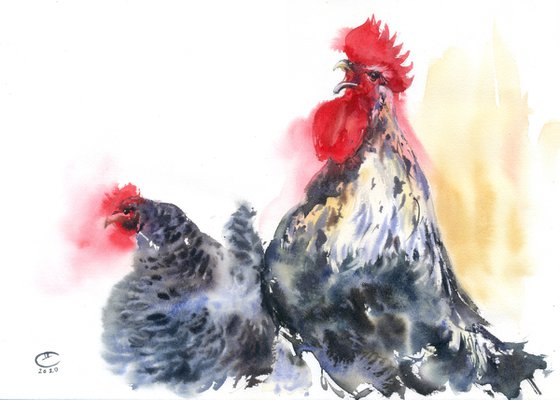 Rooster and hen.