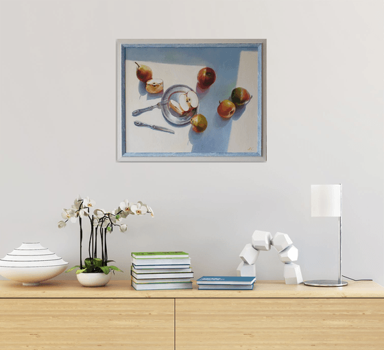 "Apples and pears. "  still life summer grape pear white liGHt original painting  GIFT (2021)