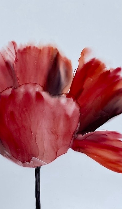 RED FLOWER , ABSTRACTION - alcohol ink , plastic paper by Svetlana Martin