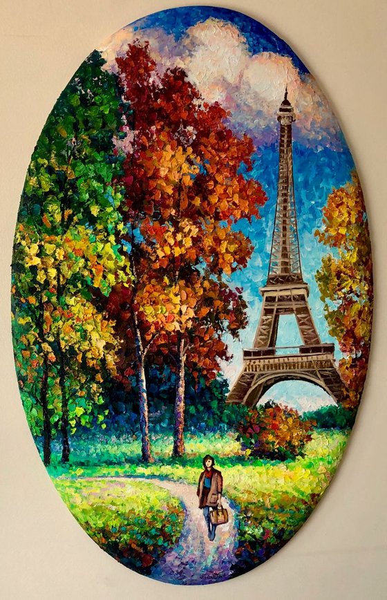 "Walk In Paris" 41" x 26" Original Painting By Alexander Antanenka