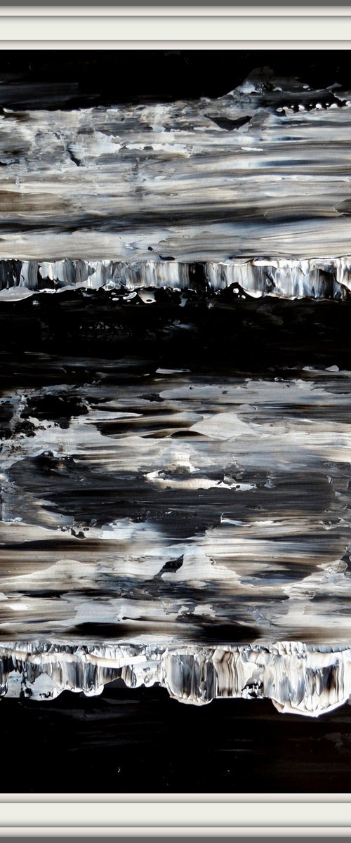 Modern abstract black and white - free shipping - palette knife painting by Isabelle Vobmann