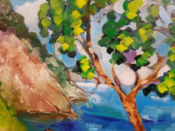 A pine tree above the sea 40*50 cm