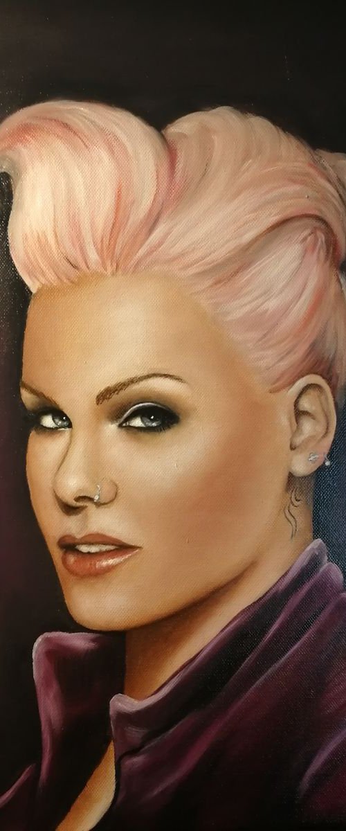 Pink - original oil portrait painting by Mateja Marinko