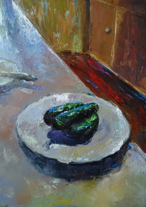 Still life - cucumber(30x40cm, oil painting, ready to hang) by Kamsar Ohanyan