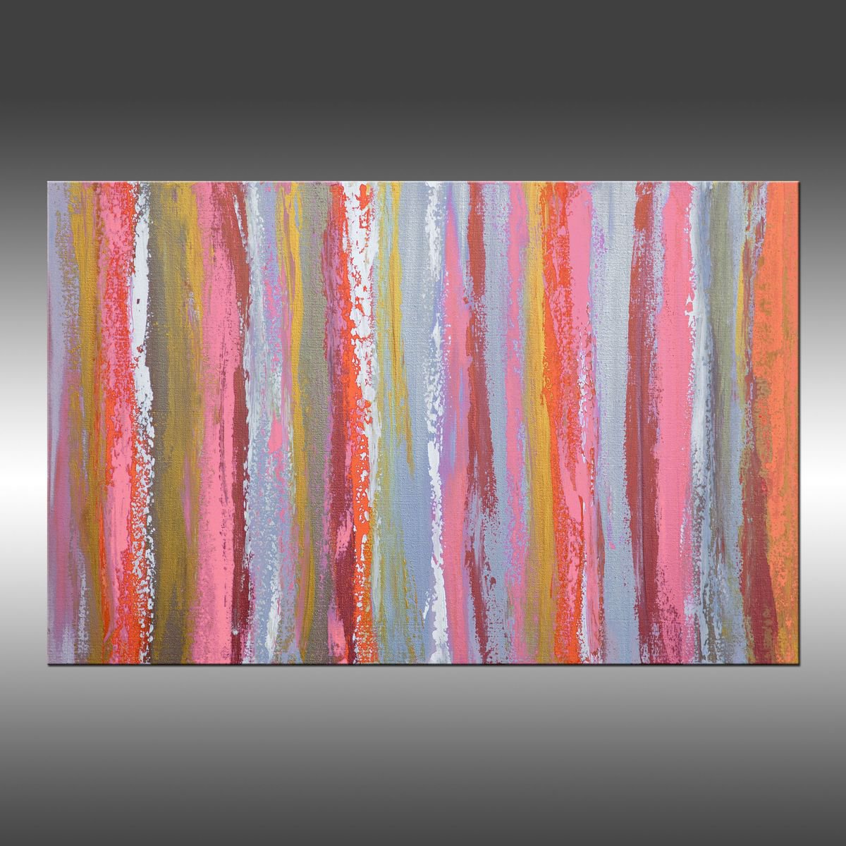 Abstract Acrylic Painting By Hilary Winfield, 30 X 20, Pink & Metal 2, Original Artwork