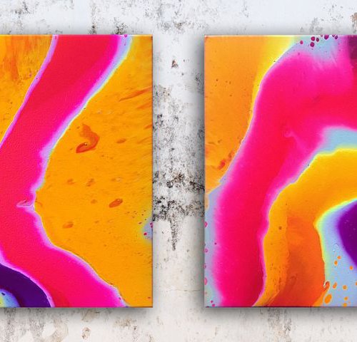 "Flow With Me Series" - Original Diptych, Abstract PMS Fluid Acrylic Paintings Series - 40" x 16" by Preston M. Smith (PMS)