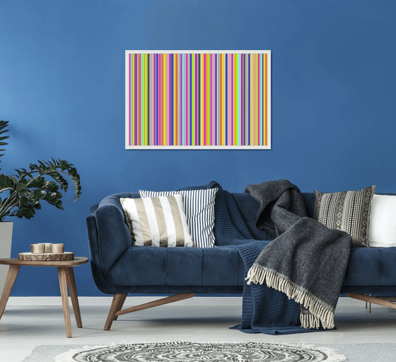Abstraction art multi-colored yellow pink gray blue stripes