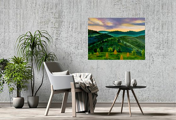 Carpathian Painting Ukraine Original Art Mountains Oil European Landscape Artwork Stacks Wall Art 16 by 12 inches by Halyna Kirichenko