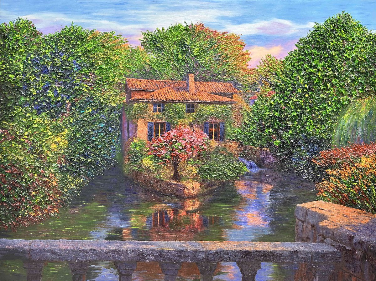 Impressionistic Landscape Oil Painting By Kenneth Halvorsen, 48 X 36", Lovers