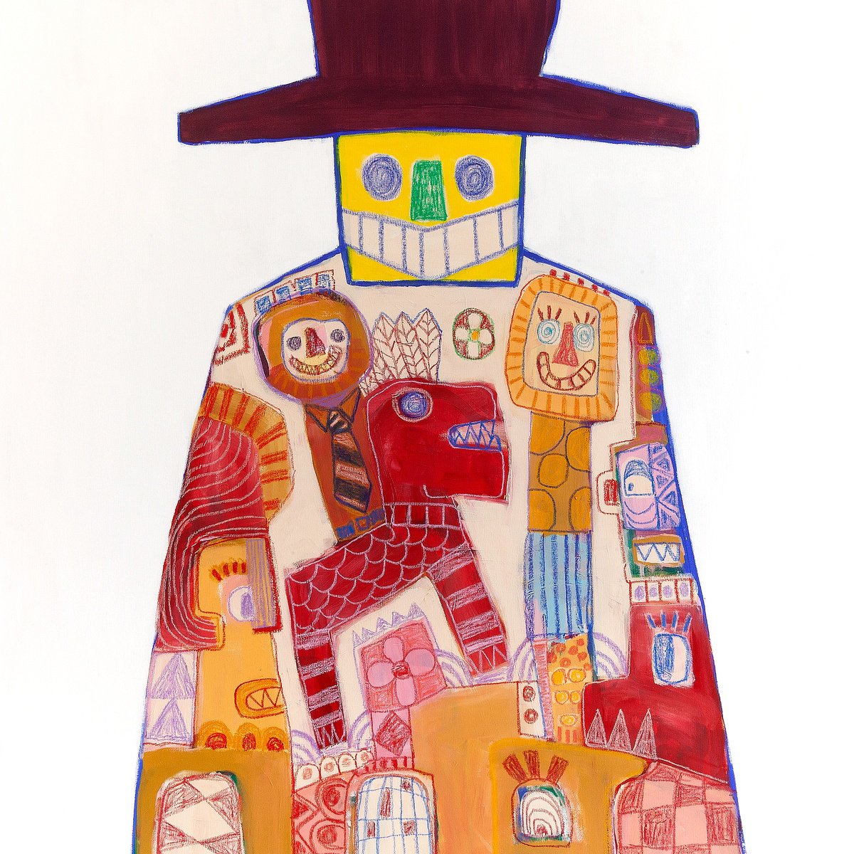 Expressive Portrait Acrylic Painting By Tommy Lennartsson, 47 X 47", The Visitor - Part 1, Original Artwork