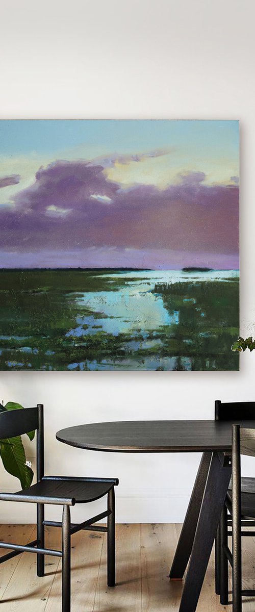 Purple Sky 30x30" 76x76cm Contemporary Art by Bo Kravchenko by Bo Kravchenko
