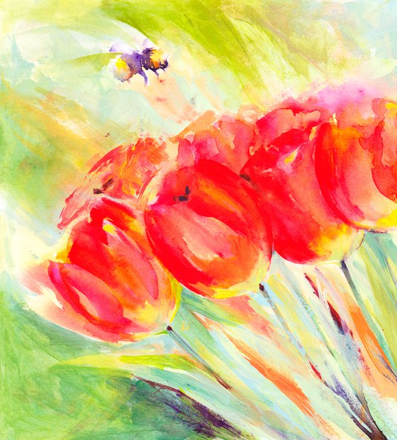 Original Tulip and bee painting