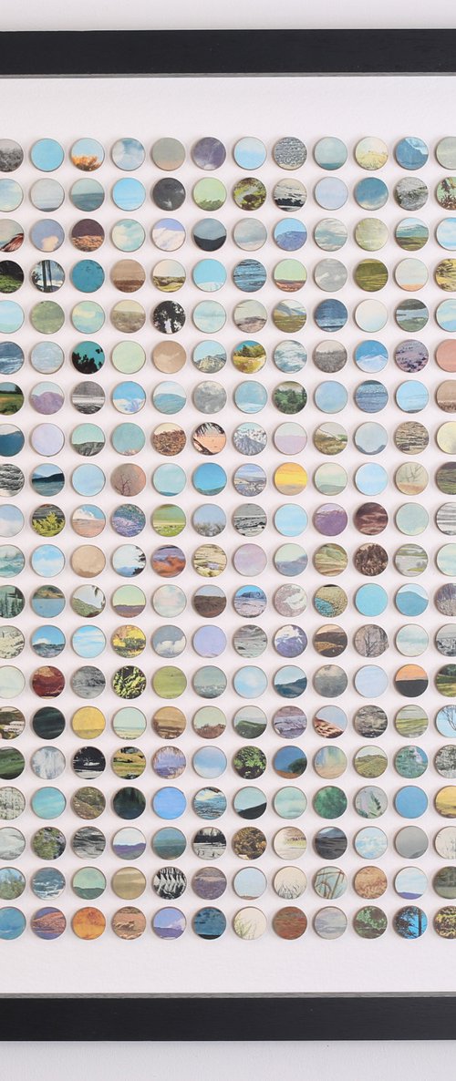 Original mixed media landscape dots collage by Amelia Coward