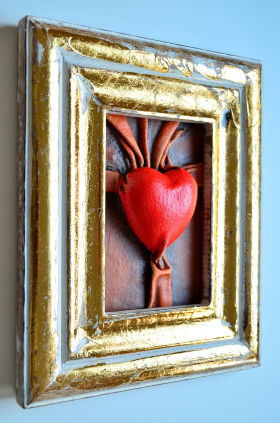Lovers Heart 25 - Original Framed Leather Sculpture Painting Perfect for Gift