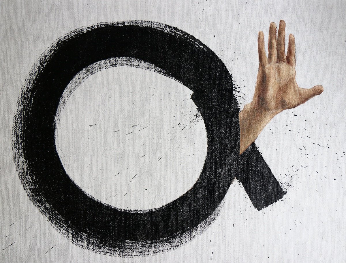 BEYOND THE FRAME-OIL PAINTING, HANDS, CALLIGRAPHY, CIRCLE, GESTURE by Anzhelika Klimina