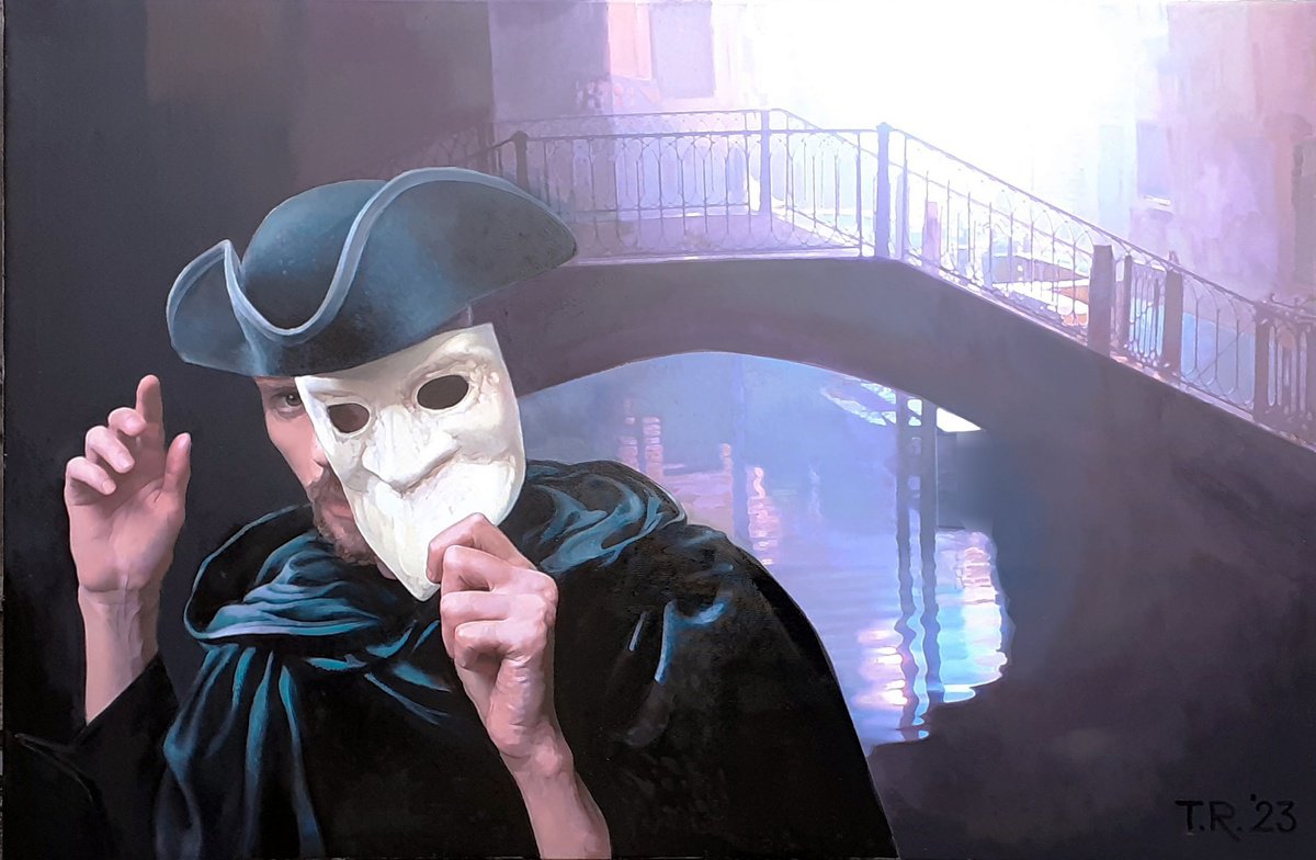 Photorealistic Cityscapes Oil Painting By Tatiana Rezvaya, 47 X 31", An Encounter /Venice, Original Artwork