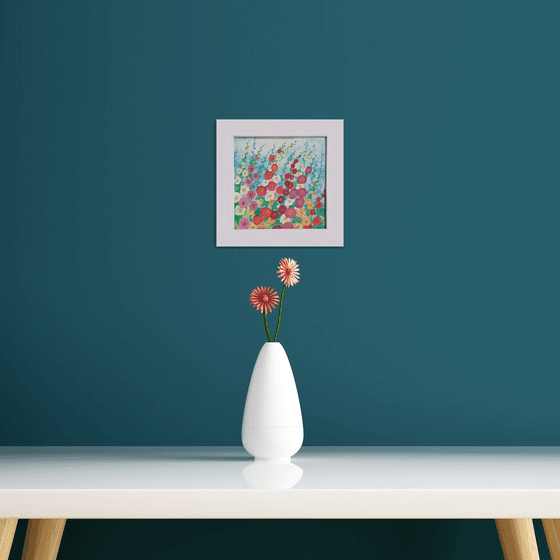 Hollyhocks - mounted watercolour, small gift idea