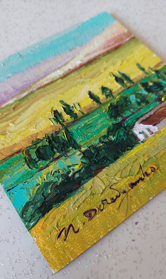 mini pastel fields abstract acrylic painting, small 4x4 canvas