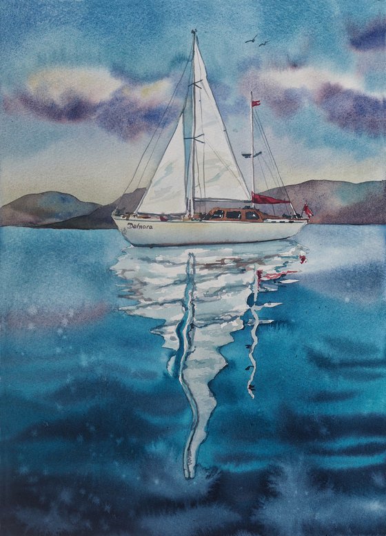 Sail of hope - original watercolor artwork from ukranian artist