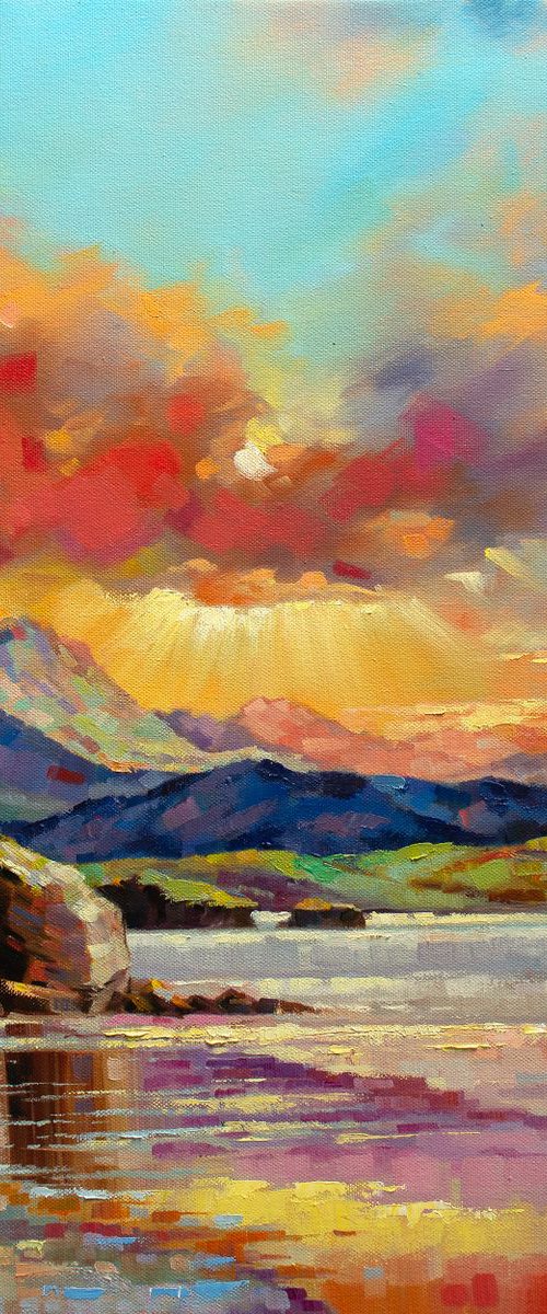 EVENING SUN RAYS (Modern Impressionistic Landscape Oil Painting, Gift for Her and Him) by Yaroslav Sobol