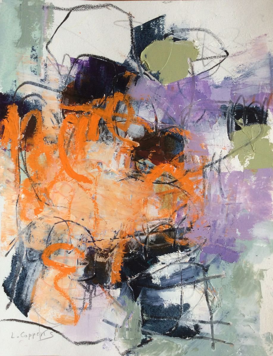 Abstract Oil Painting By Linda Coppens, 12 X 16", Ab O-Pa_Arches_082017-6, Original Artwork